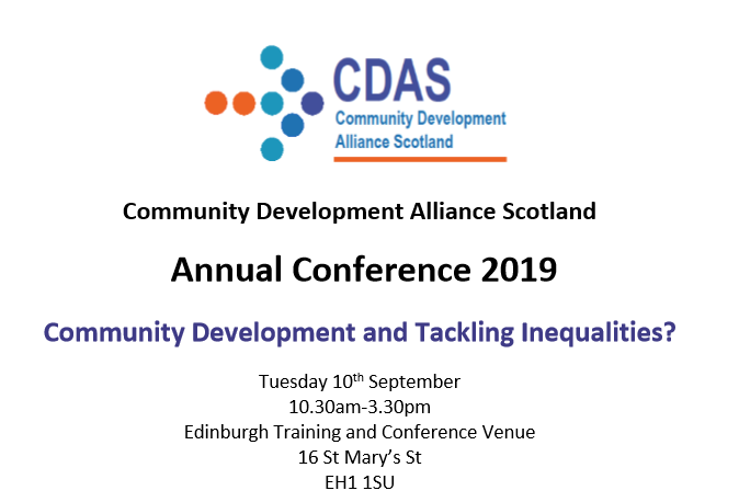 Community Development Alliance Scotland has announced 10th September 2019 as the date of their Annual Conference